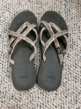 Teva Women's Cross-Strap Slide Sandals in Black with Neutral Pattern